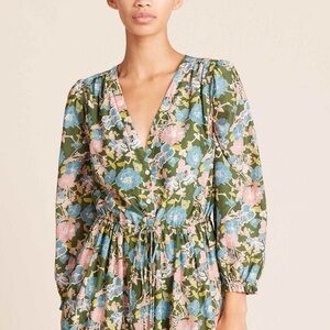 Trovata California Birds of Paradise Brand XL silk Floral Long Sleeve Dress maxi